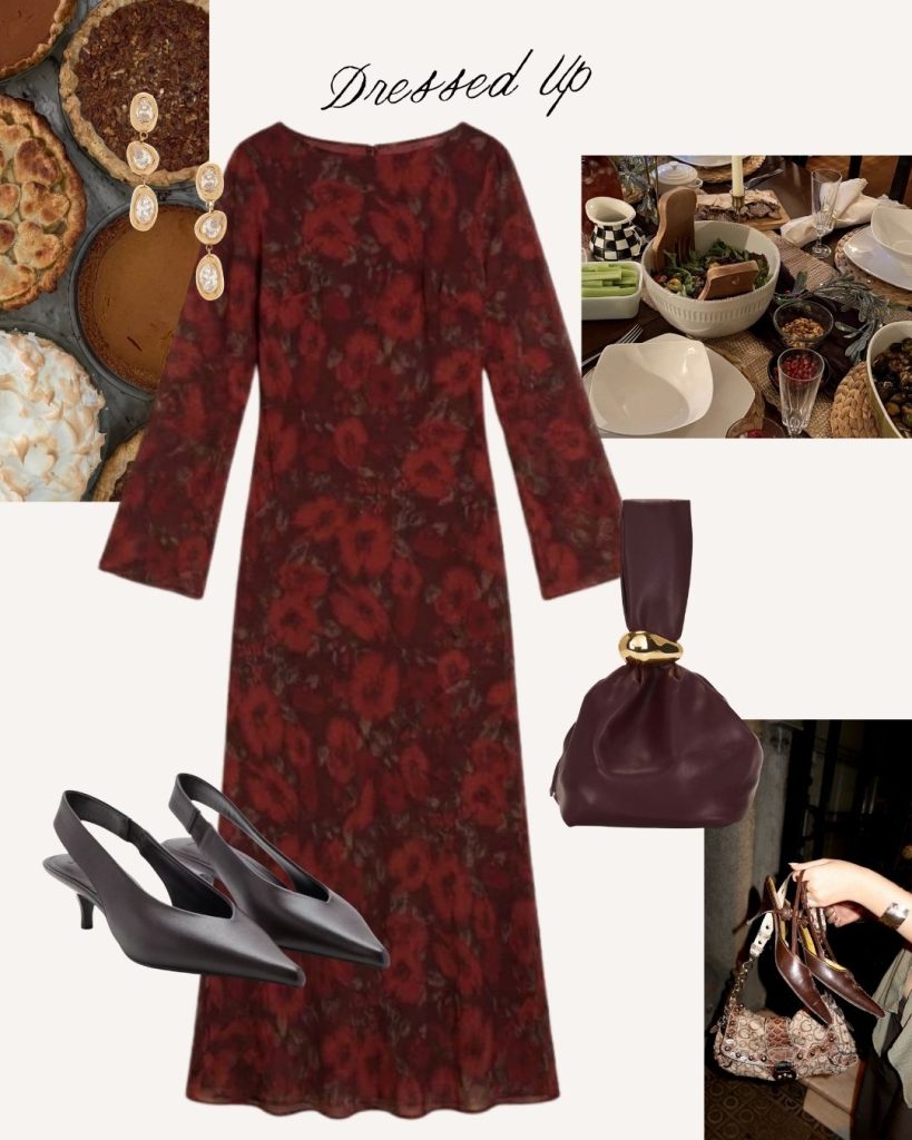floral maxi dress and heels thanksgiving outfit