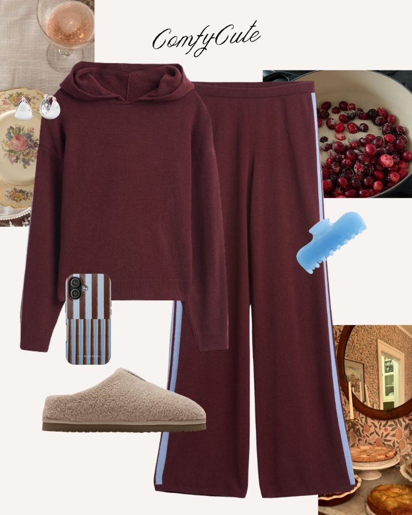 burgundy sweater set thanksgiving outfit