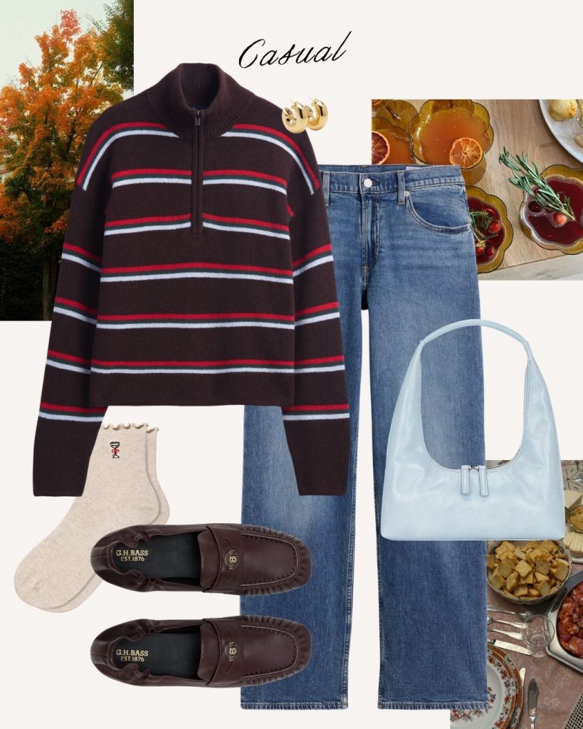 striped sweater and jeans