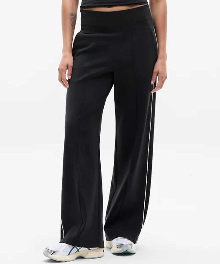 Venice Track Stripe Wide Leg Pant in Black