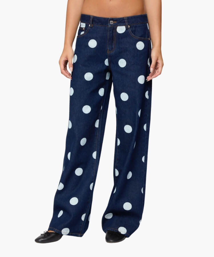 Polka Dot Low Rise Baggy Jeans