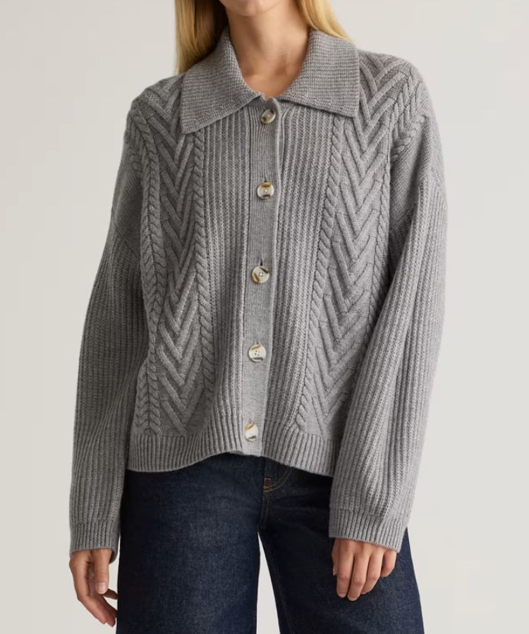 Australian Merino Wool Collared Cable Cardigan