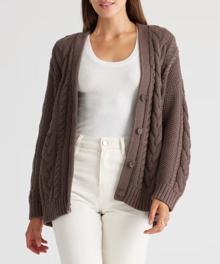 100% Organic Cotton Oversized Cable Cardigan