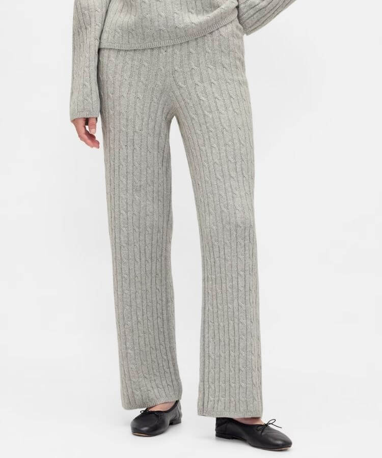 CashSoft Cable-Knit Sweater Pants