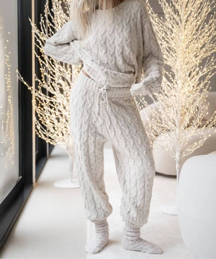 Fuzzy Cable-Knit Sweater Set