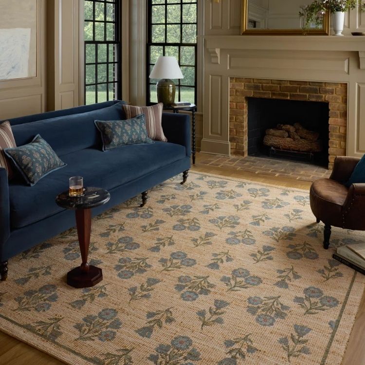 Blue Floral Area Rug