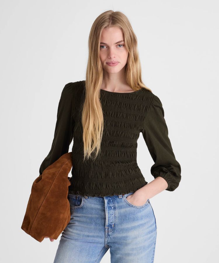 Smocked Boatneck Top