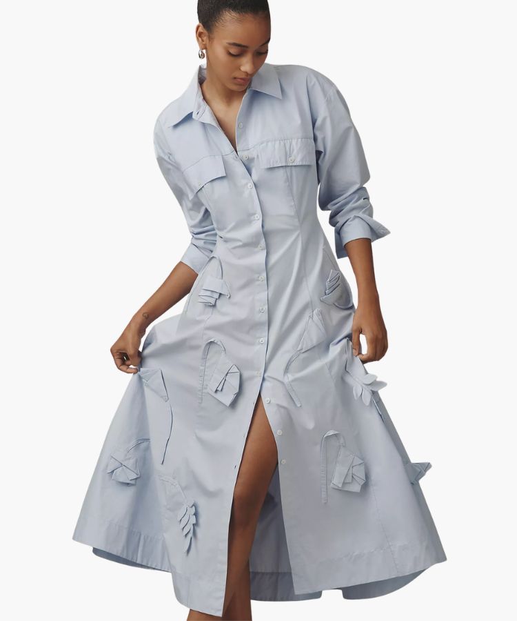 3D Floral Shirt Dress