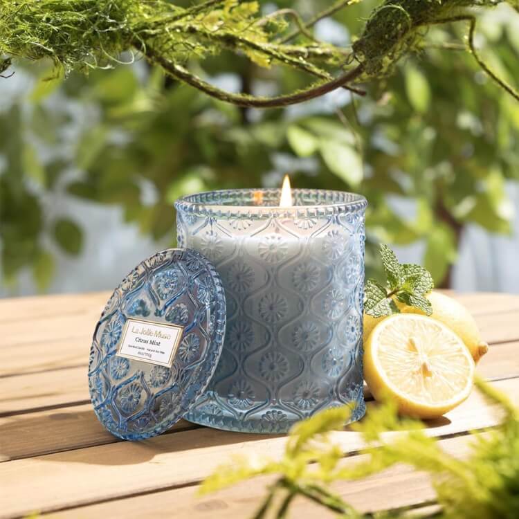 Embossed Glass Jar Candle