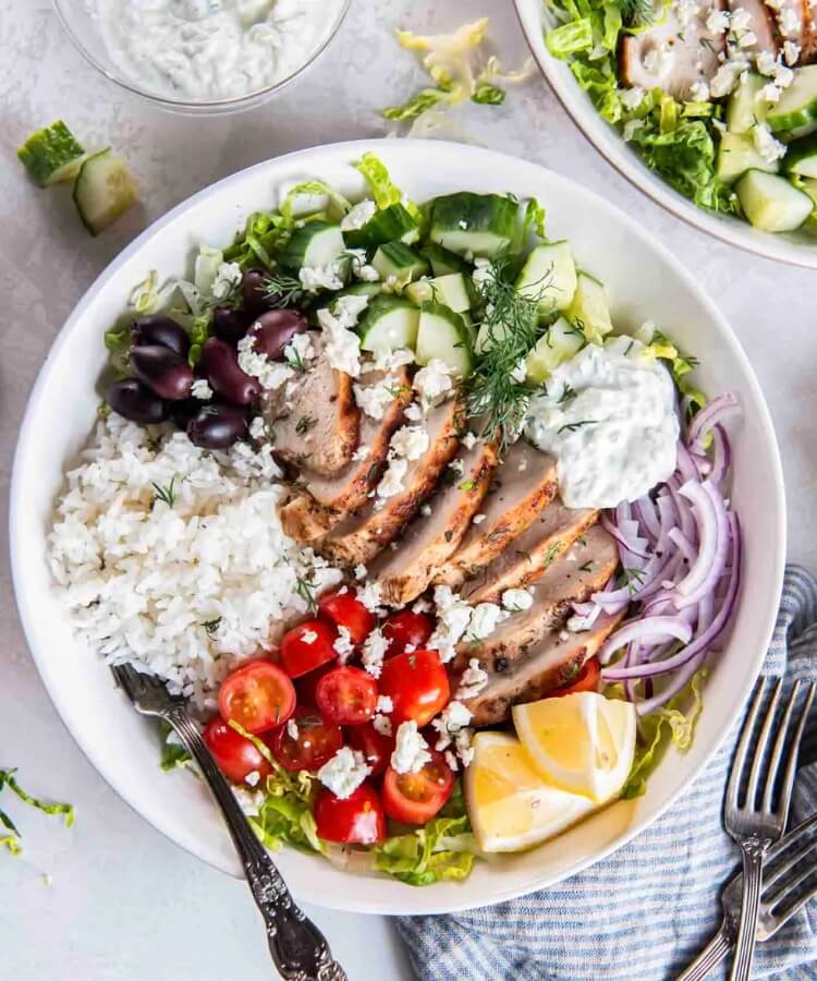 Greek chicken bowls