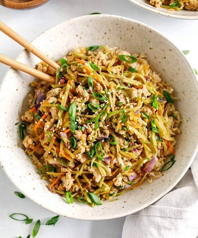 chicken egg roll in a bowl