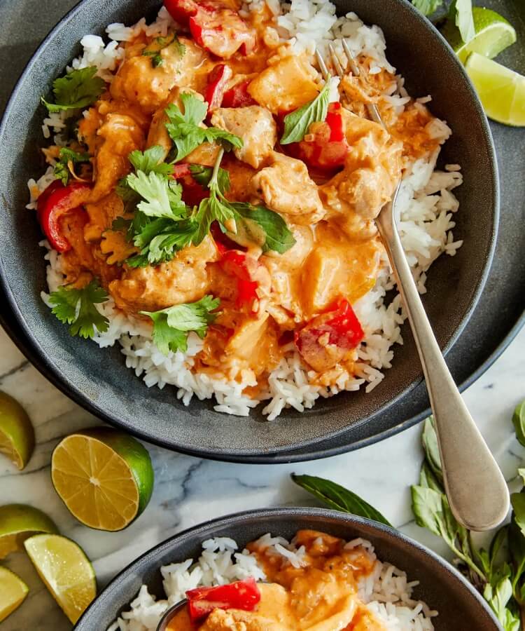 coconut chicken curry bowls