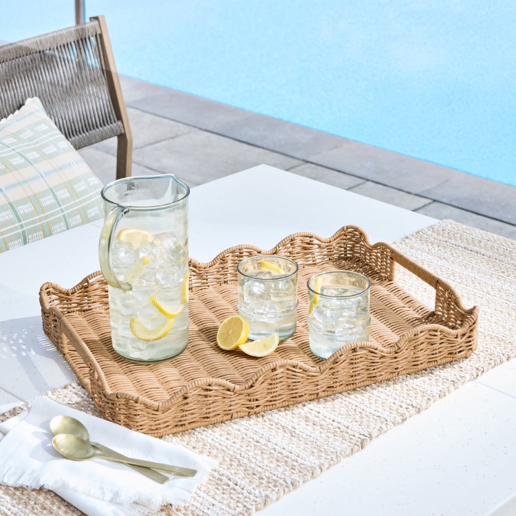 Scalloped Rattan Tray