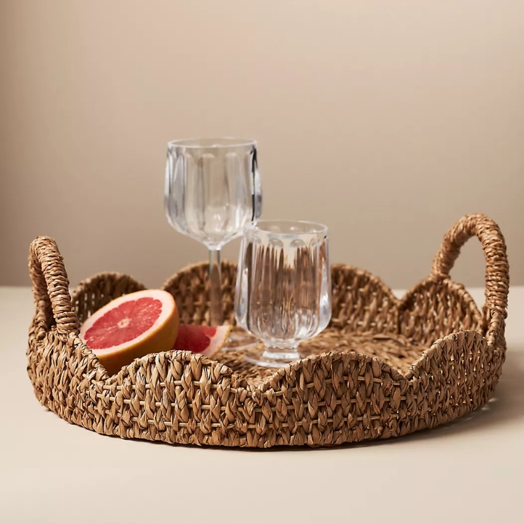 Scalloped Braided Rattan Tray