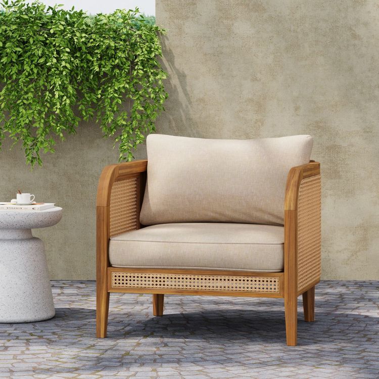 Cane Upholstered Outdoor Club Chair