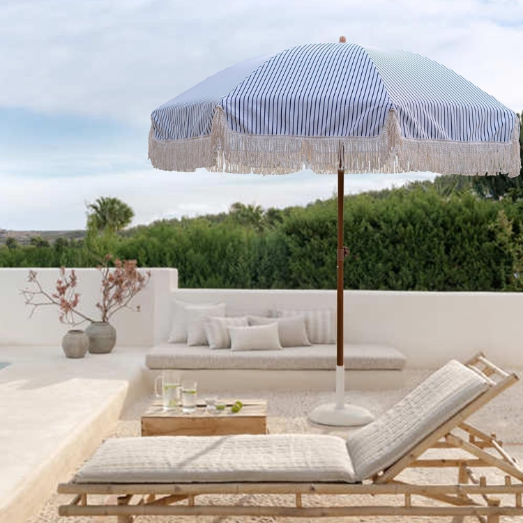 Striped Fringe Patio Umbrella