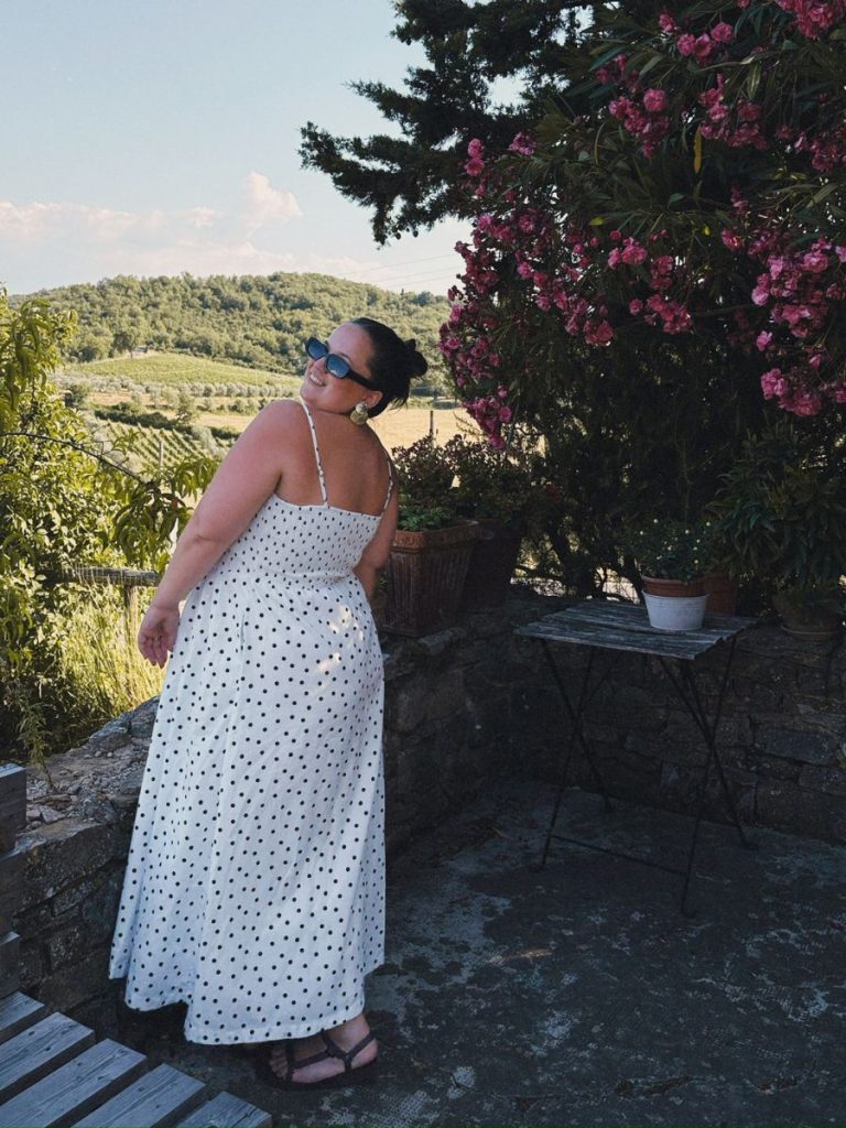 white polka dot dress outfit
