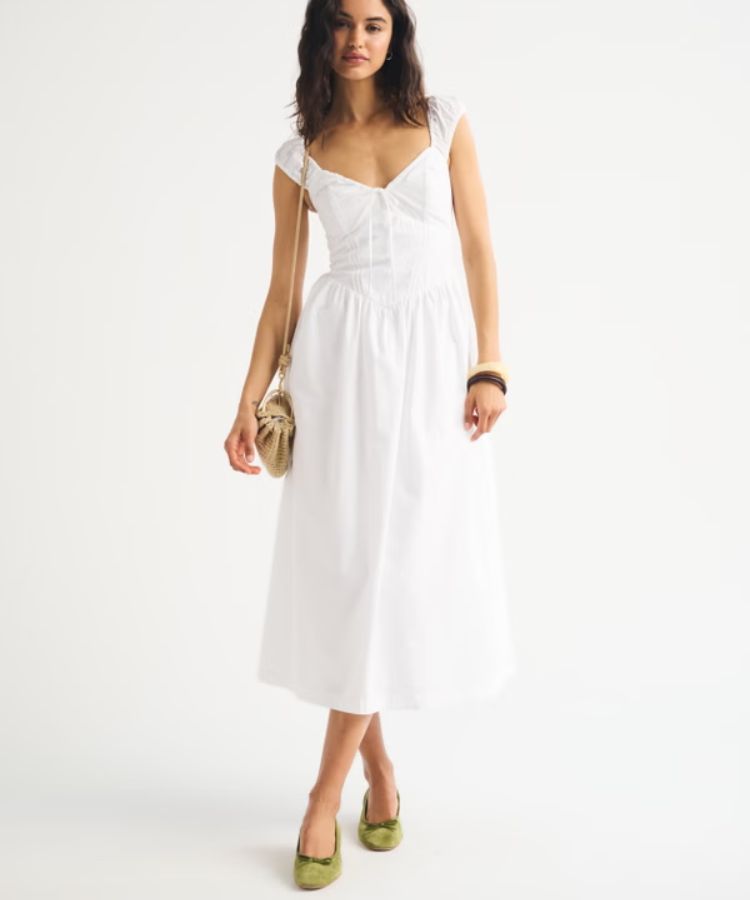 Bra-Free Cap Sleeve Dipped Waist Midi Dress