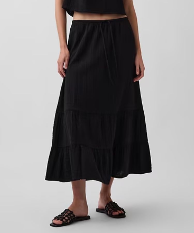 Cotton Gauze Tiered Easy Maxi Skirt