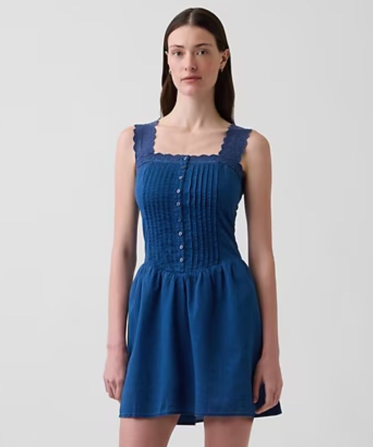 Pintuck Drop-Waist Mini Dress