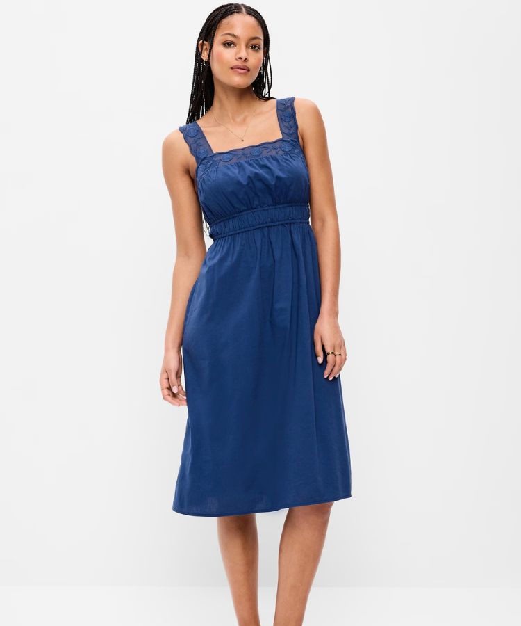 Fit & Flare Smocked-Waist Midi Dress