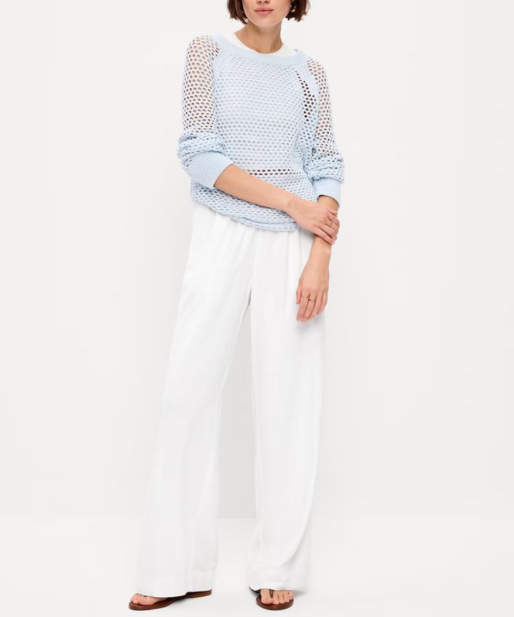 High-Waisted Linen-Blend Super Wide-Leg Pants