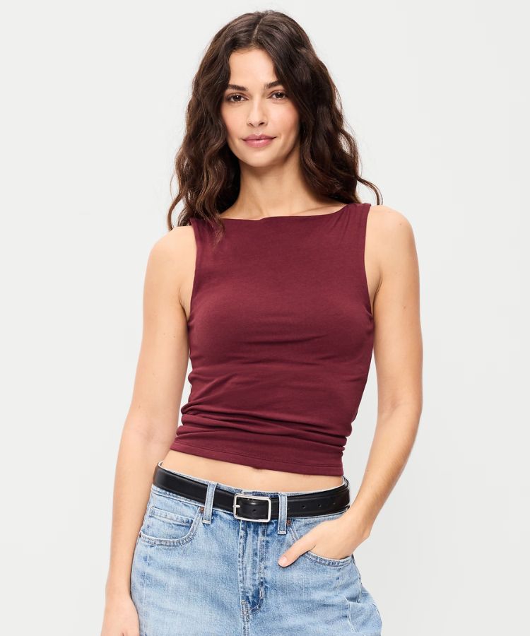 Hug Double-Layer Boat-Neck Top