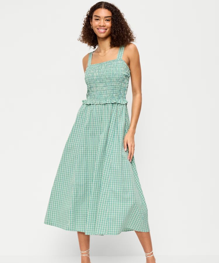 Fit & Flare Smocked-Bodice Midi Dress