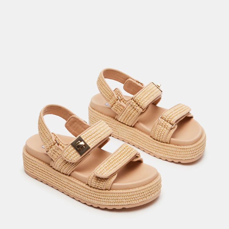 Natural Raffia Leather Platform Sandal
