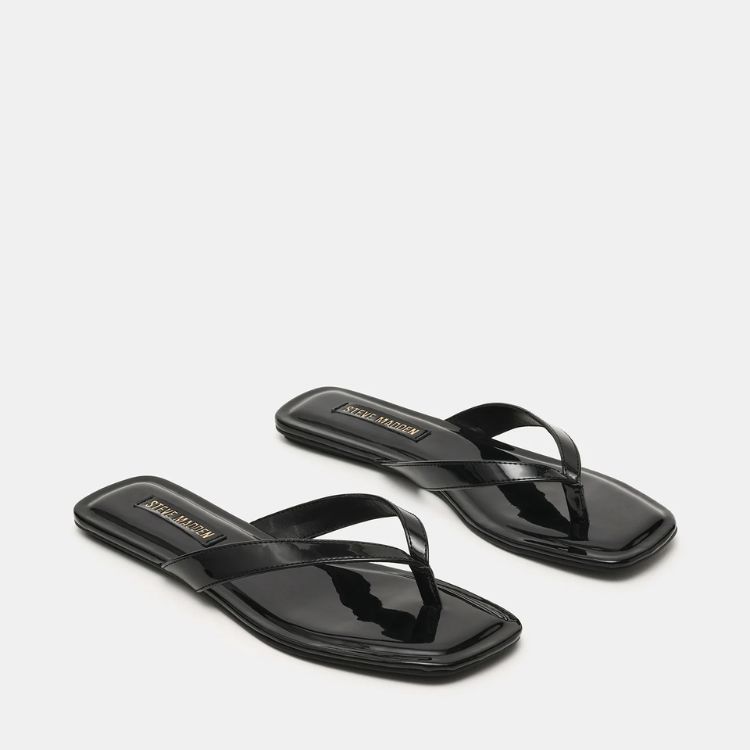 Black Patent Square-Toe Thong Sandal