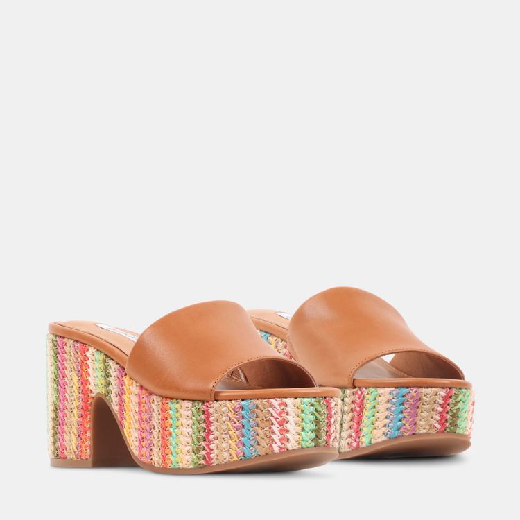 Multi-Colored Raffia Platform Sandal