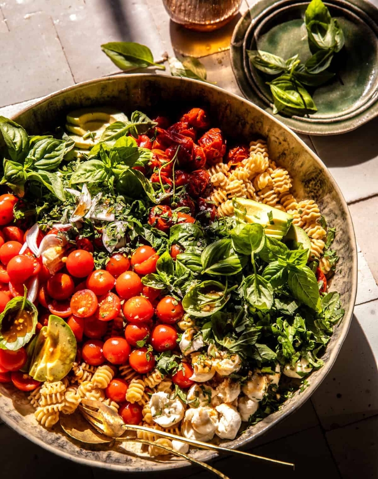 plant forward recipes caprese pasta salad