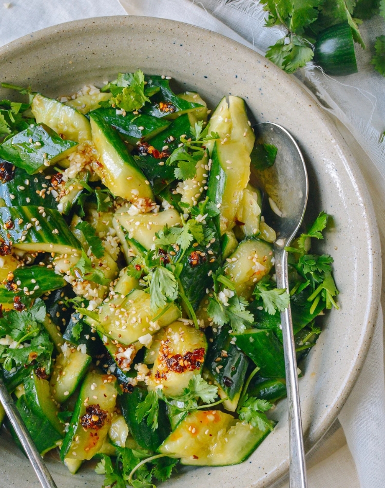 plant forward recipes smashed cucumber salad