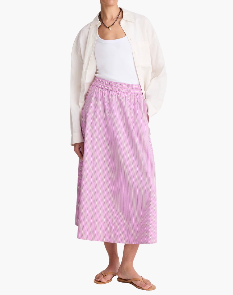 Striped Poplin Midi Skirt