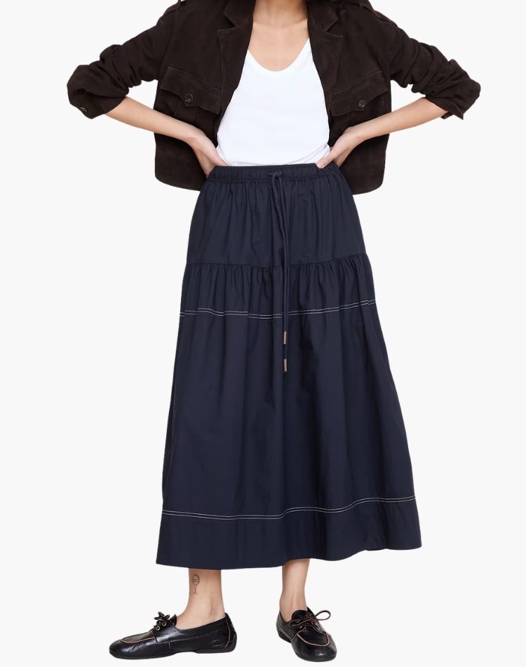 Cotton Tiered Poplin Maxi Skirt