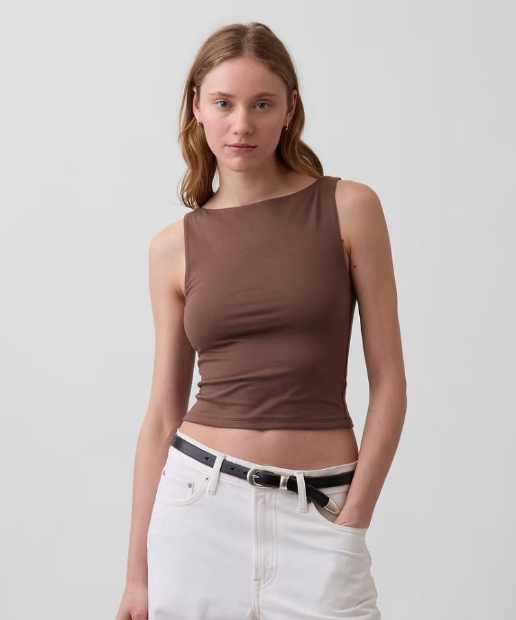 Jersey Boatneck Crop Tank Top