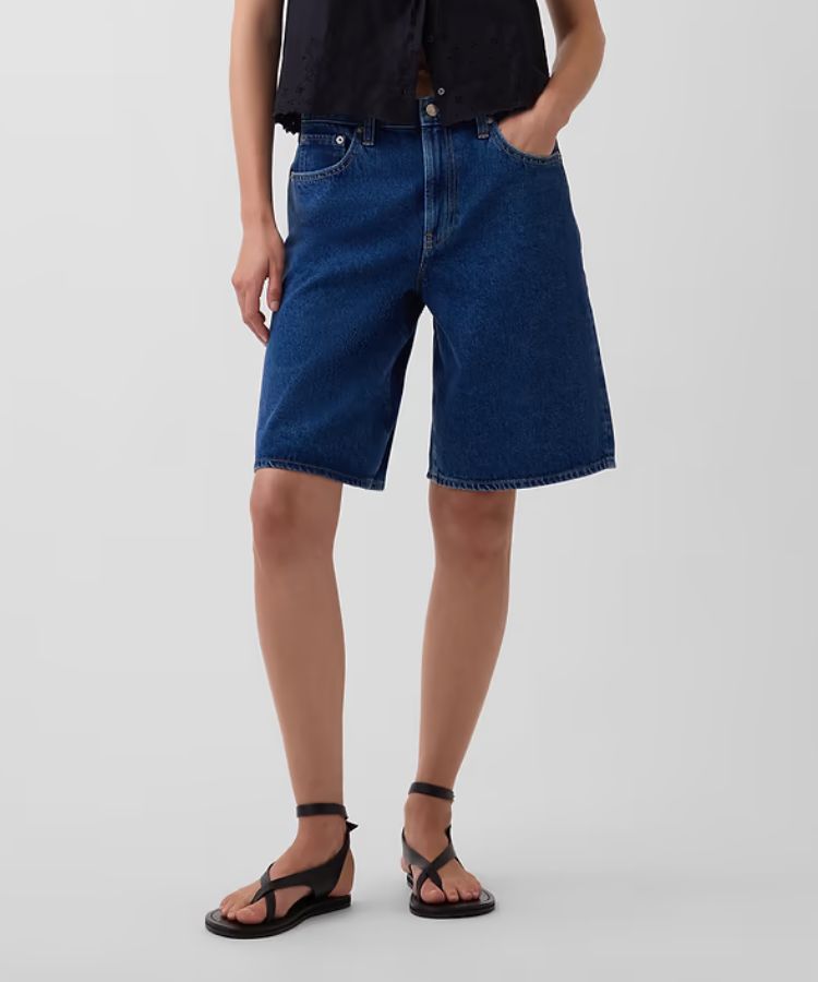 Mid Rise Longline Denim Shorts