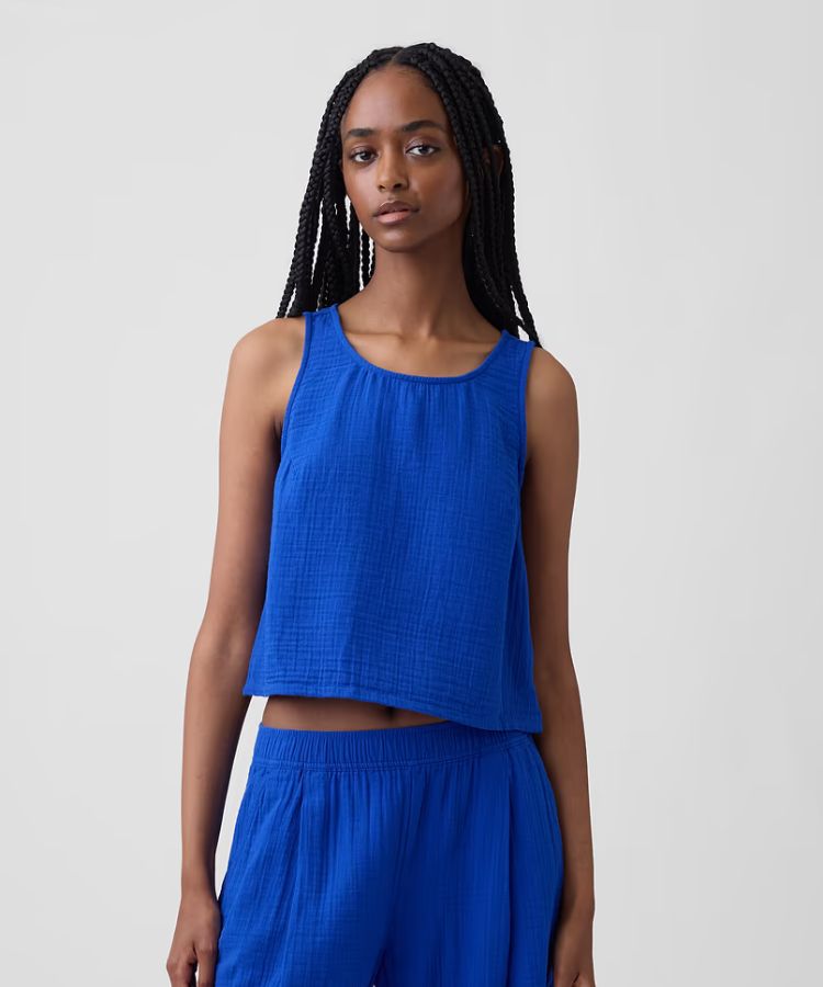 Cotton Gauze Racer Shell Tank Top