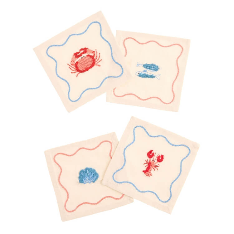Seafood Embroidered Cocktail Napkins