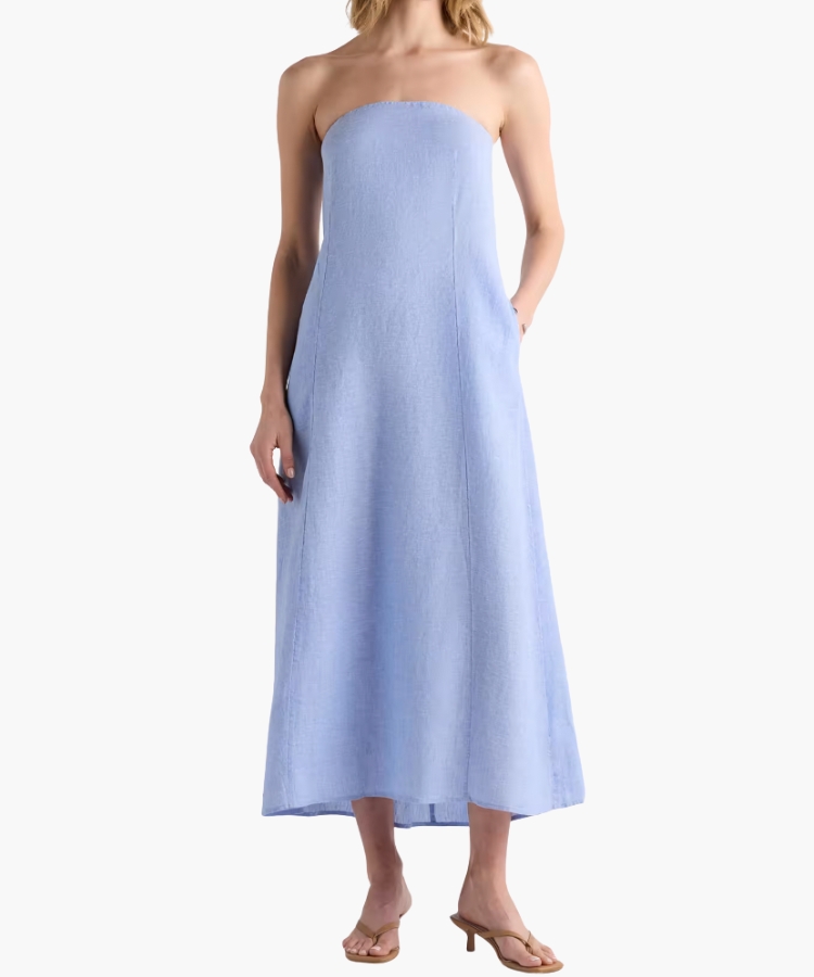 Linen Strapless Maxi Dress