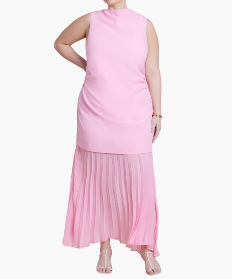Combo Fabric Pleated Dress
