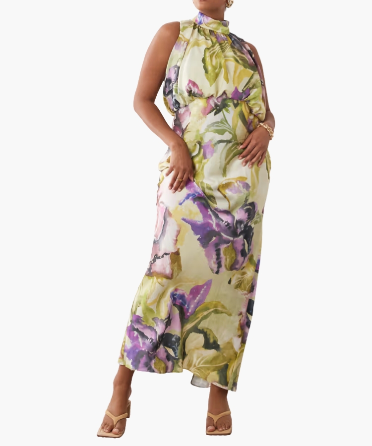 Curve Halter Blouson Maxi Dress