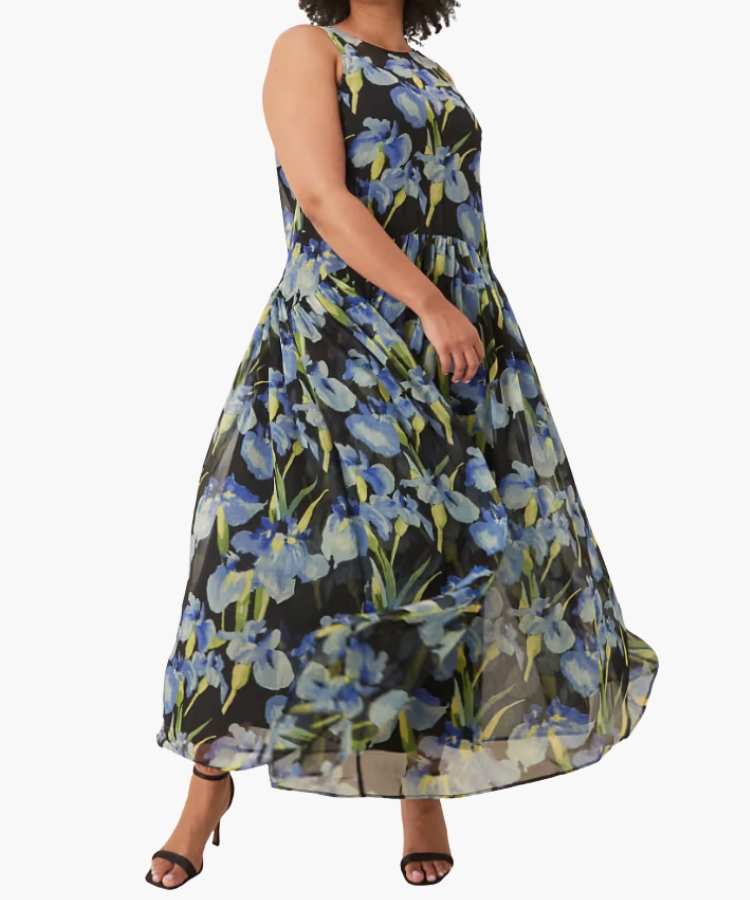 Curve Racer Neck Smock Maxi Dress