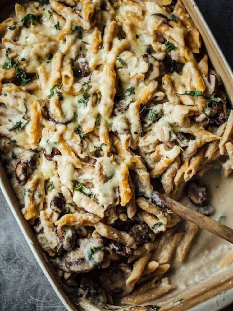 alfredo mushroom pasta bake recipe