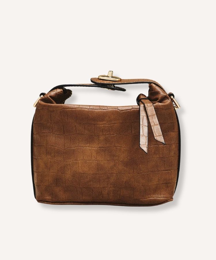 Faux-Leather Croc Structured Bag