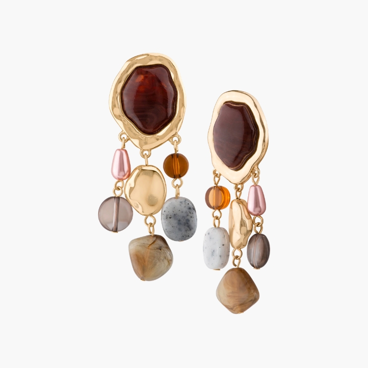 Pebbled Mixed Stone Statement Drop Earrings