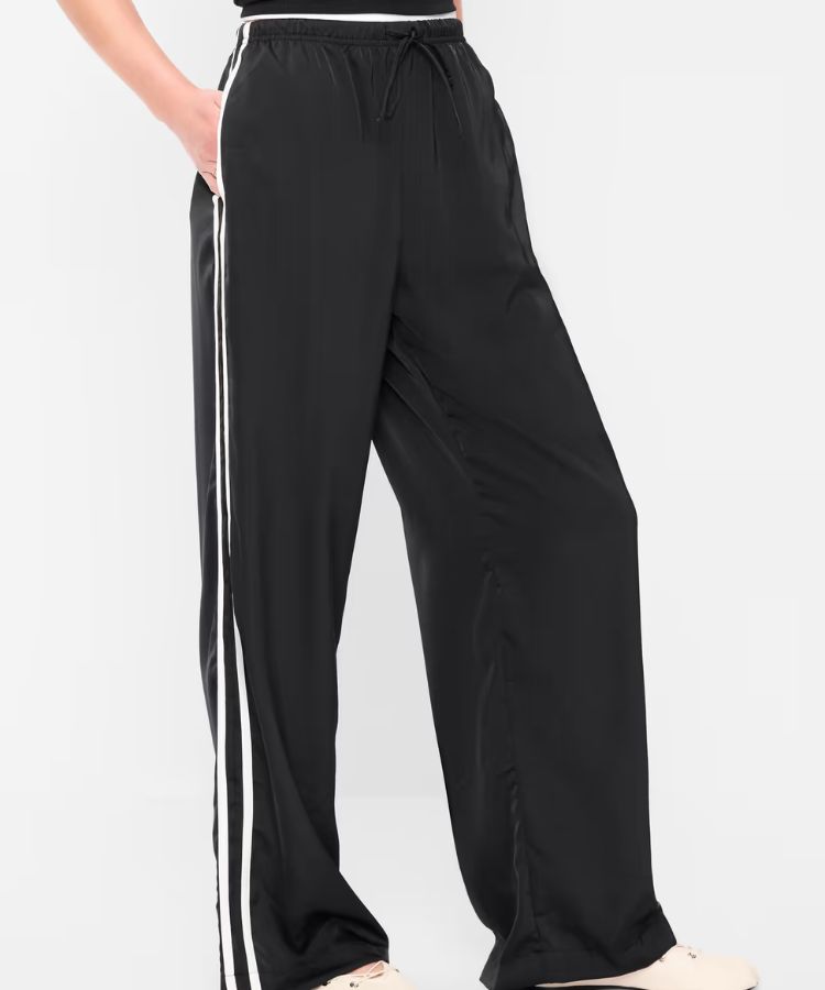 High-Waisted Satin Track Pants