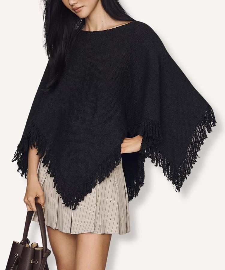 Knit Fringe Triangle Poncho